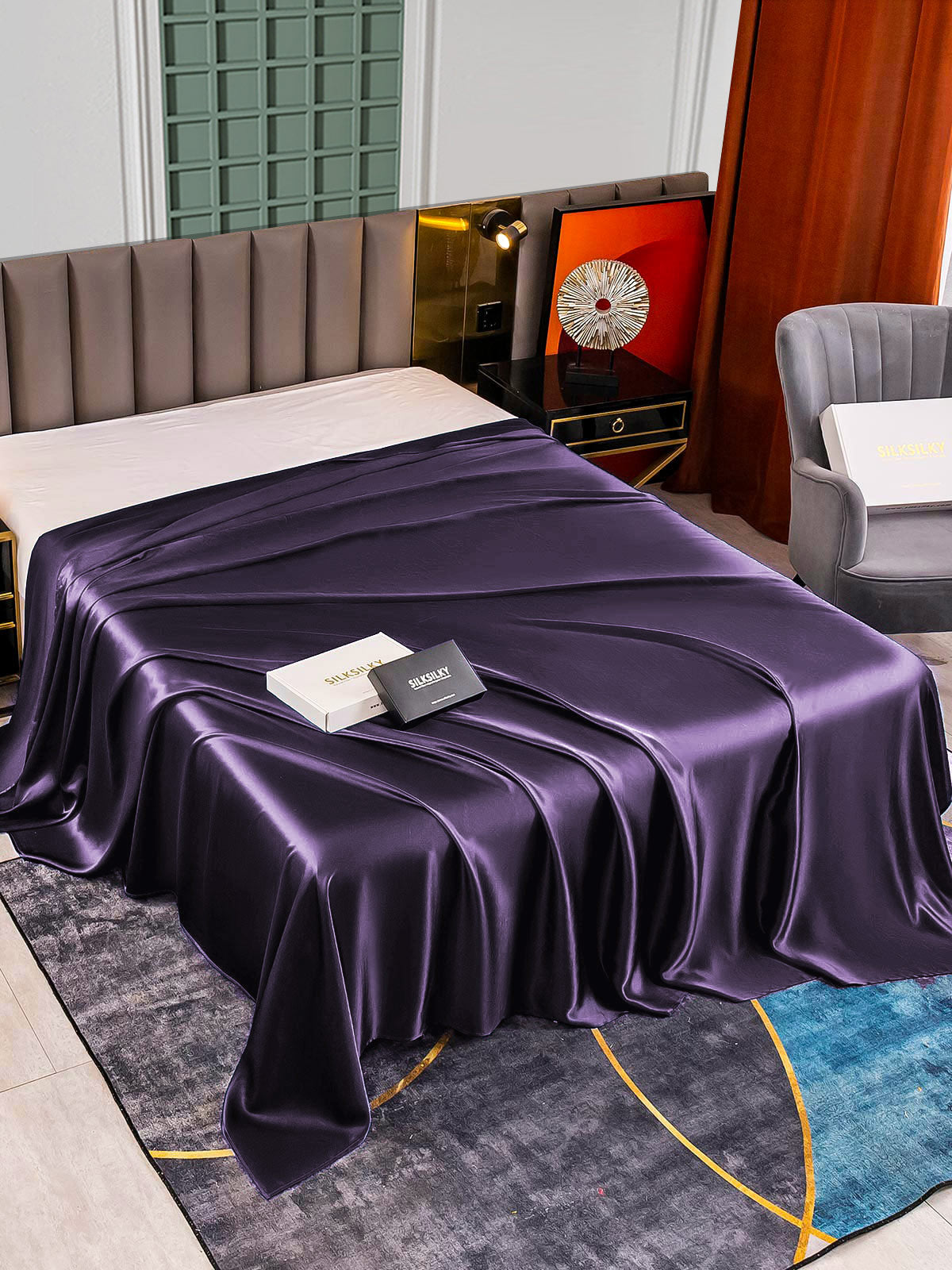 [Violet Foncé] SilkSilky-FR 22Momme Pure Soie Sheet 002,