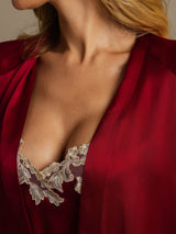 [Rouge Vineux] SilkSilky-FR 3/4 Sleeve V Neck Peignoir&Robe de Chambre 004
