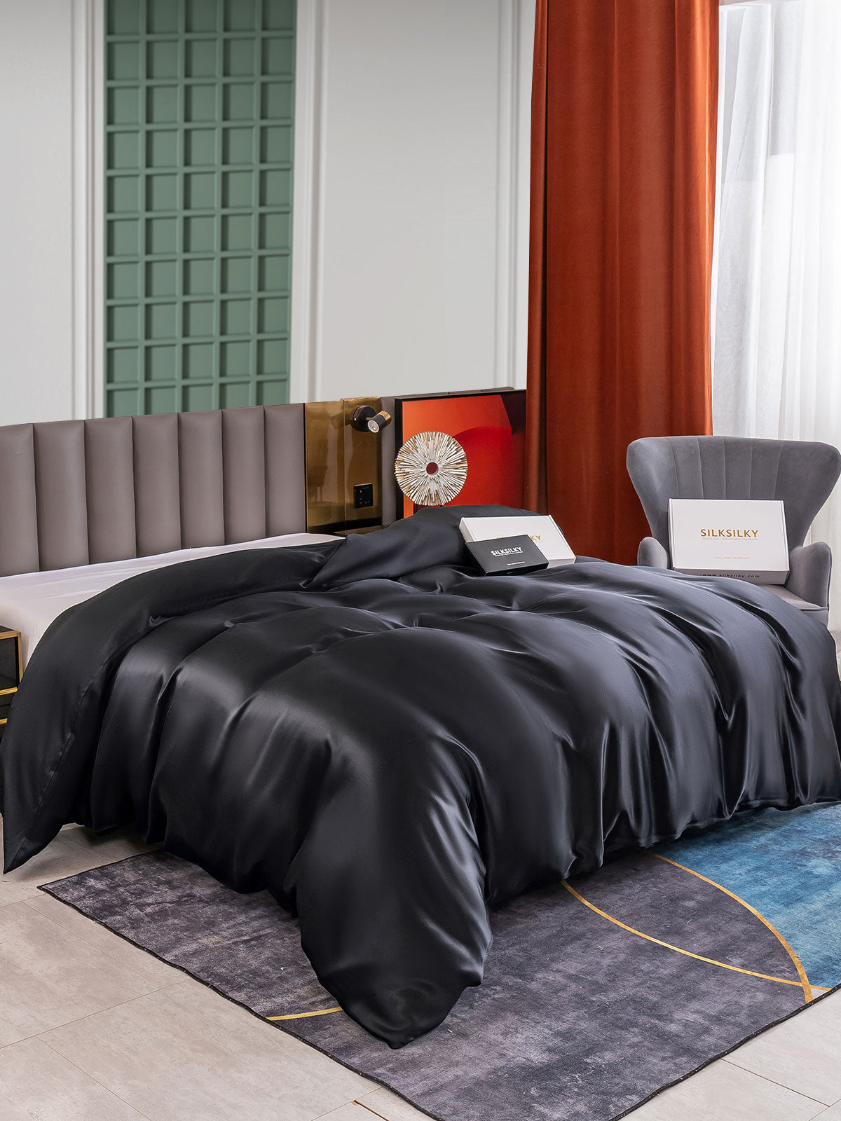 SilkSilky-FR 25Momme Pure Soie Duvet Cover Noir 001