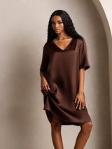 [Brun] SilkSilky-FR Half Sleeve V Neck Chemises de nuit 001