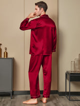 [Rouge] SilkSilky-FR Manches longues Col Cranté Homme Pyjamas 002