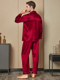 SilkSilky FR 19Momme Pure Soie Manches longues Revers Homme Pyjamas Rouge 002