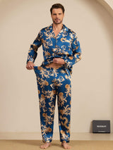 [Dragon Navy] SilkSilky-FR Long Sleeve Lapel Collar Homme Pyjamas 006