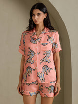 [Chat Rose] SilkSilky-FR Short Sleeve Lapel Collar Femme Pyjamas 003