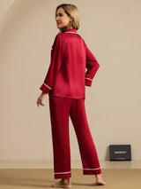 [Rouge Vineux] SilkSilky-FR Manches longues Col Cranté Femme Pyjamas 002
