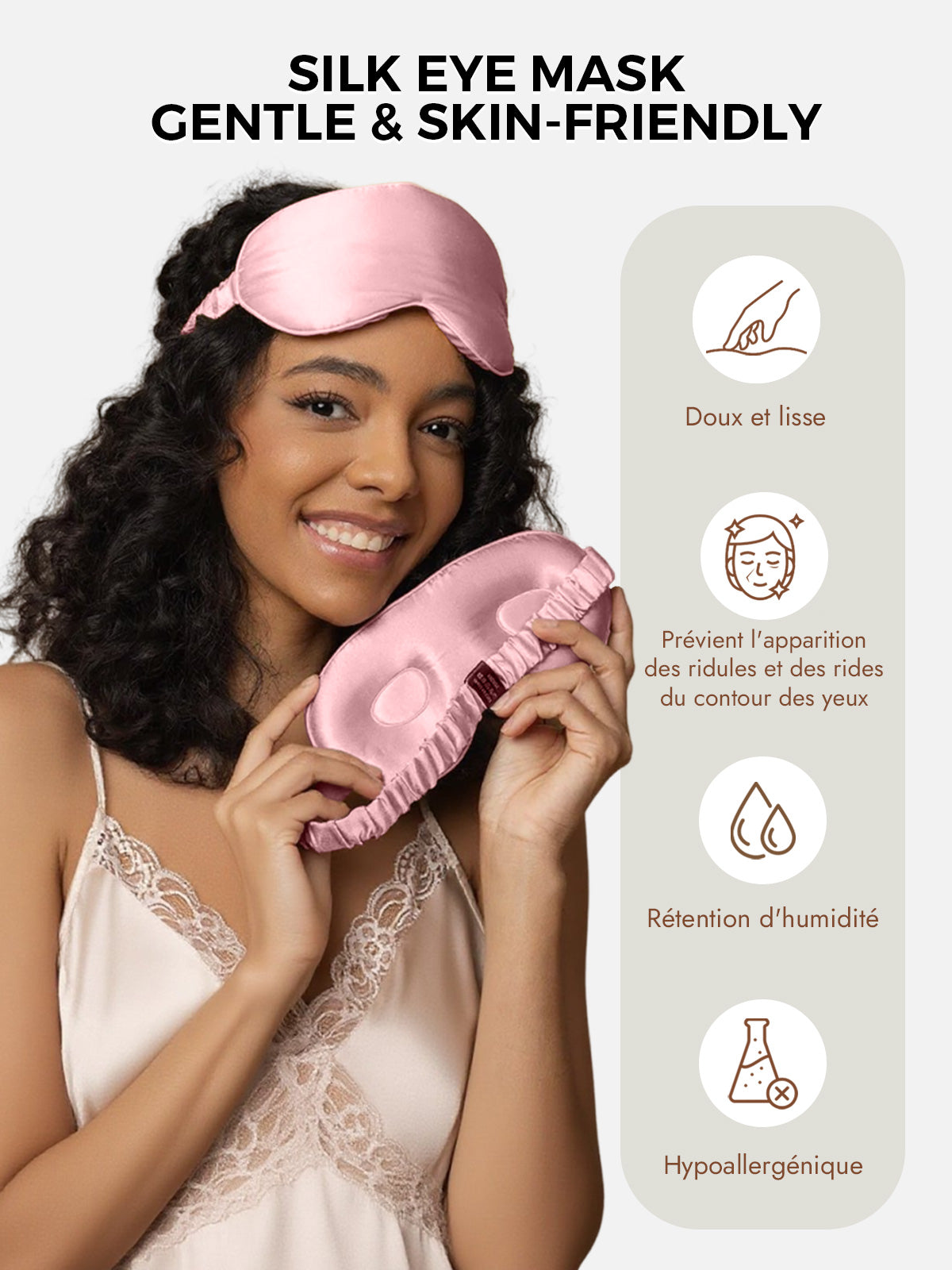 [Mauve Pâle] SilkSilky-FR Soie Eye Mask 003
