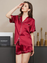 [Rouge Vineux] SilkSilky-FR Short Sleeve Lapel Collar Femme Pyjamas 005