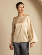 [Champagne] SilkSilky-FR Long Sleeve Boat Neck Blouse 004