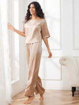 [Champagne] SilkSilky-FR Half Sleeve Round Neck Femme Pyjamas 004