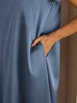 [Bleu Canard Véritable] SilkSilky-FR Short Sleeve Crew Neck Robes 004