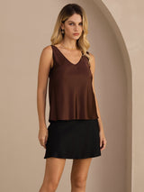 [Café] SilkSilky-FR Sleeveless V Neck Top À Fines Brides 001