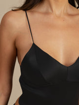 [Noir] SilkSilky-FR Spaghetti Strap V Neck Top À Fines Brides 004
