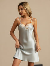 [Bleu Clair] SilkSilky-FR Sleeveless V Neck Chemises de nuit 003