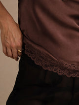 [Brun] SilkSilky-FR Spaghetti Strap V Neck Top À Fines Brides 005