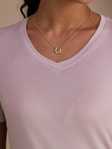 [Lavande] SilkSilky-FR Short Sleeve V Neck Femme T-Shirt 004