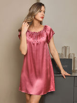 [Mauve Pâle] SilkSilky-FR Cap Sleeve Square Neck Chemises de nuit 001