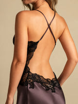 [Marron Foncé] SilkSilky-FR Sleeveless V Neck Chemises de nuit 005