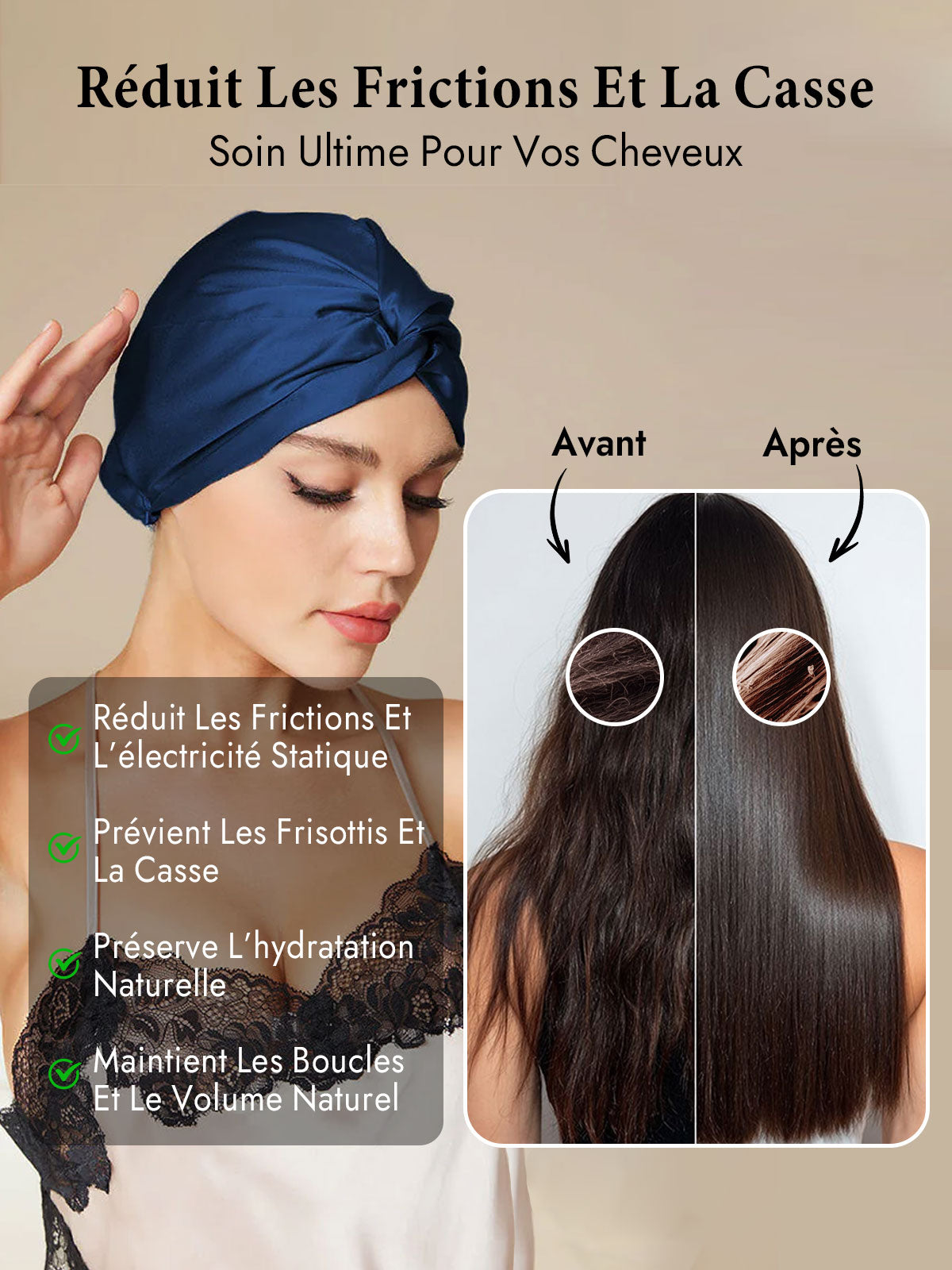 [Bleu Foncé] SilkSilky-FR Bonnets de Nuit 005