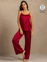 [Rouge Vineux] SilkSilky-FR 19Momme Fines Brides Encolure Dégagée Ensemble Camisole 001