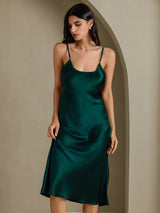 [Vert Foncé] SilkSilky-FR Sleeveless V Neck Chemises de nuit 007