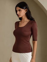 [Café] SilkSilky-FR Half Sleeve Femme T-Shirt 006