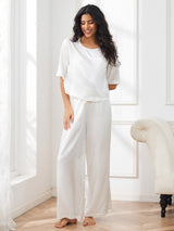 [Blanc] SilkSilky-FR Half Sleeve Round Neck Femme Pyjamas 003