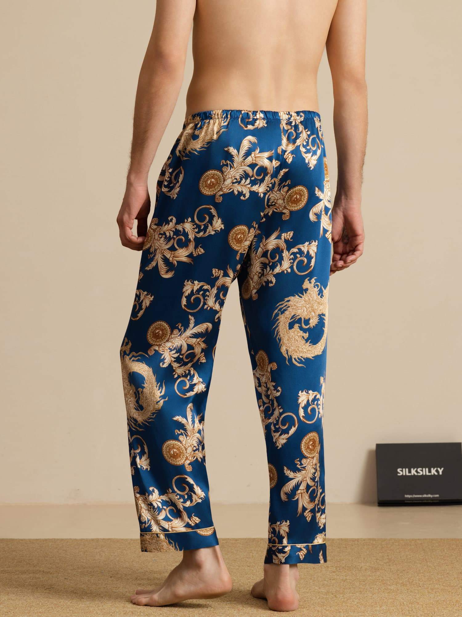 [Dragon Navy] SilkSilky-FR Mens Sleep Bottoms 002