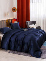[Bleu Foncé] SilkSilky-FR Parure de Lit Soie 003