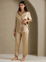 [Or Champagne] SilkSilky-FR Long Sleeve Lapel Collar Femme Pyjamas 001