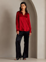 [Rouge] SilkSilky-FR Long Sleeve Lapel Collar Femme Chemise 005