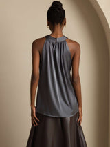 [Gris Foncé] SilkSilky-FR Sleeveless Halter Femme T-Shirt 002
