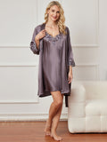 SilkSilky FR Trois quart Nightgown&Robe Set GrisPourpre 002