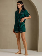 [Vert Foncé] SilkSilky-FR Short Sleeve Lapel Collar Femme Pyjamas 009