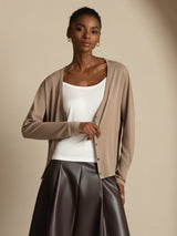 [Tan] SilkSilky-FR Long Sleeve Cardigan Femme 004