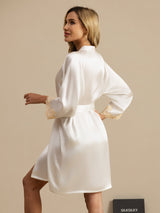 [Blanc] SilkSilky-FR 3/4 Sleeve Femme Peignoir 002