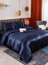 [Bleu Foncé] SilkSilky-FR Parure de Lit Soie 003