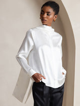 [Blanc] SilkSilky-FR Long Sleeve High Neck Blouse 005