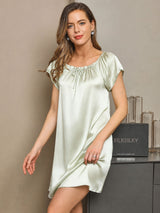 [Vert Menthe] SilkSilky-FR Cap Sleeve Square Neck Chemises de nuit 004