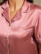 [Mauve Pâle] SilkSilky-FR Short Sleeve Lapel Collar Femme Pyjamas 005