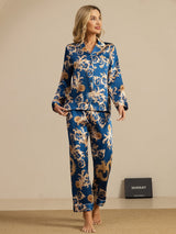 [Dragon Navy] SilkSilky-FR Long Sleeve Lapel Collar Femme Pyjamas 004