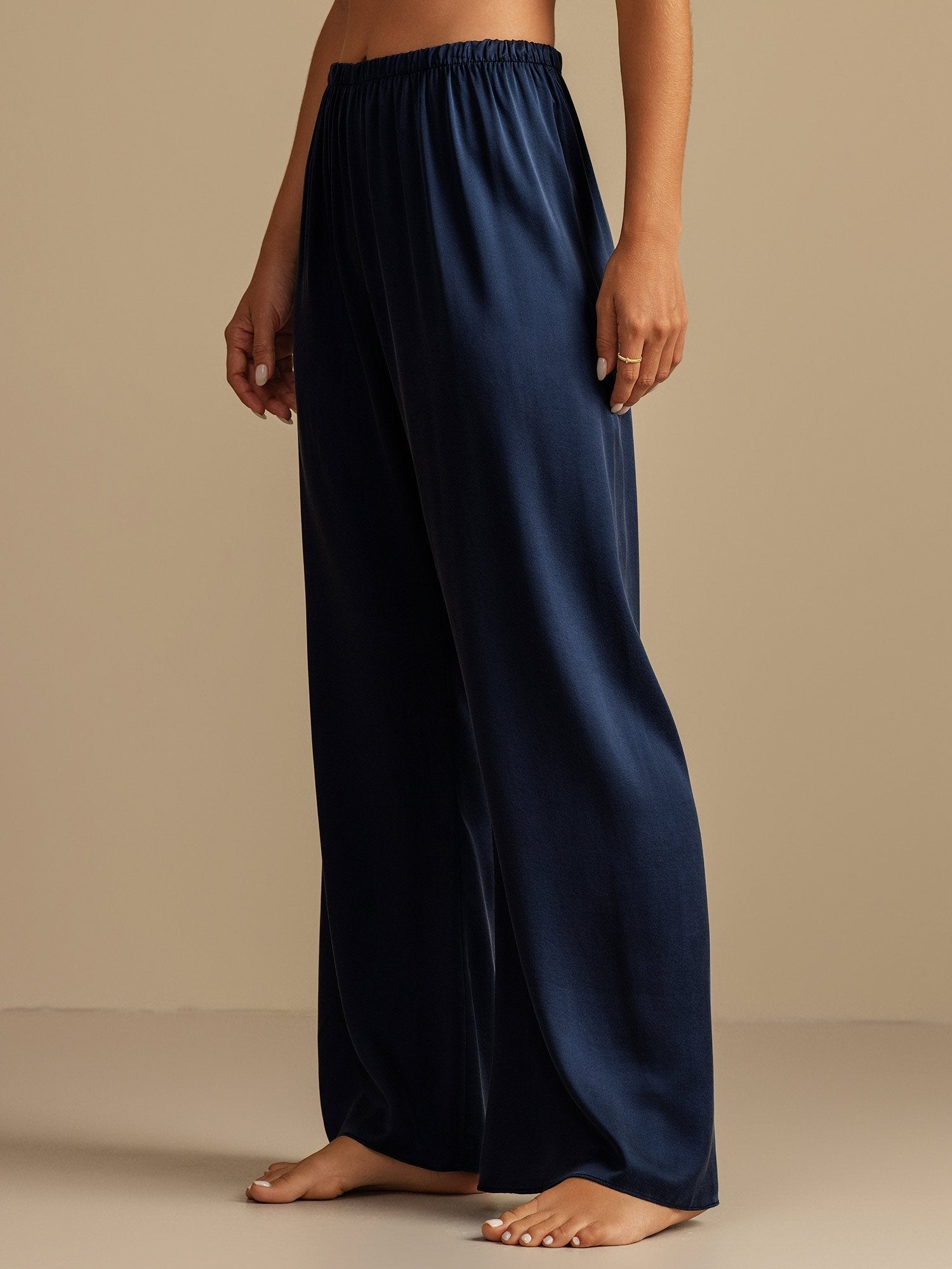 [Bleu Foncé] SilkSilky-FR 19Momme Soie Womens Sleep Bottoms 007,