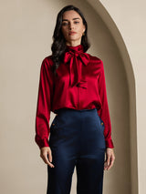 [Rouge Vineux] SilkSilky-FR Long Sleeve High Neck Blouse 007