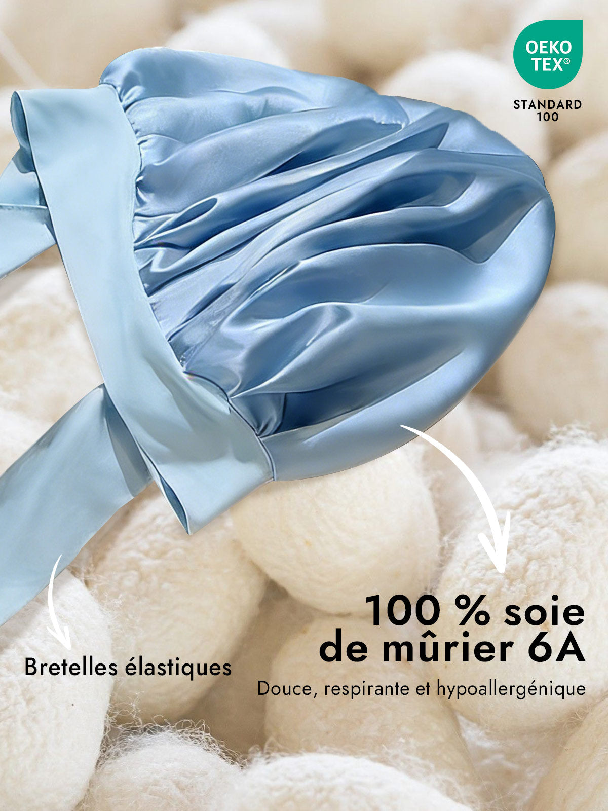 [Bleu Ciel] SilkSilky-FR Soie Sleep Cap 002