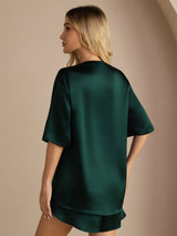 [Vert Foncé] SilkSilky-FR Short Sleeve Round Neck Femme Pyjamas 006