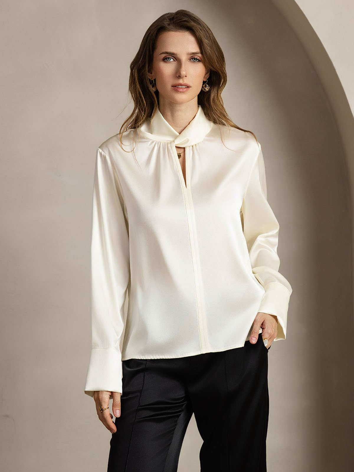 [Ivory] SilkSilky-FR 19Momme Soie Womens Shirt 001