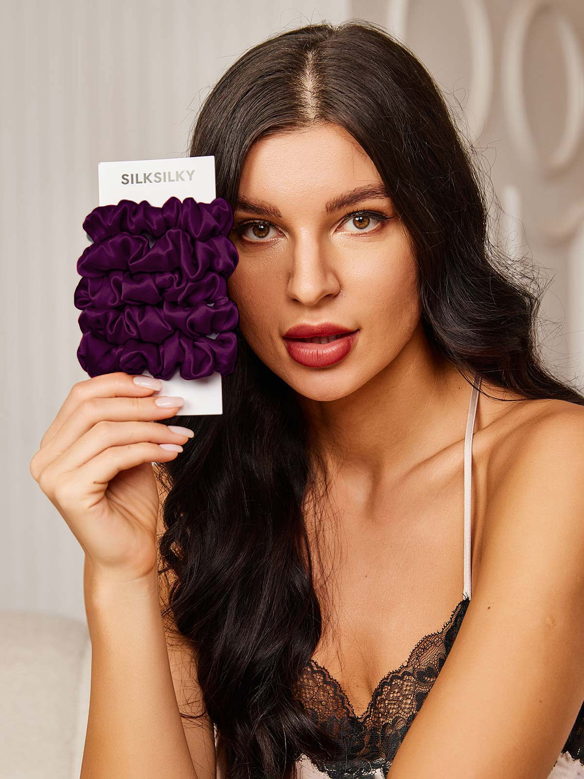 [Violet Foncé] SilkSilky-FR 19Momme Pure Soie Scrunchie 002