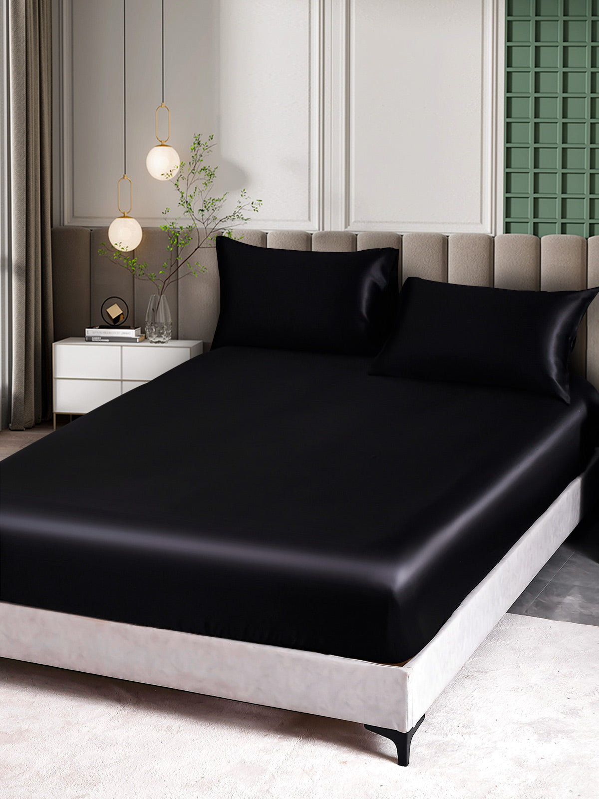 SilkSilky FR 25Momme Pure Soie Bedding Set Noir 001