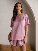 [Mauve Pâle] SilkSilky-FR Short Sleeve Round Neck Femme Pyjamas 004