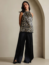 [Leopard] SilkSilky-FR 19Momme Soie Womens T-Shirt 006,