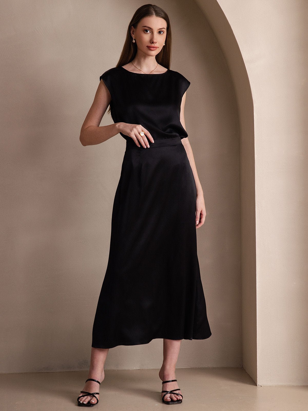 [Noir] SilkSilky-FR 19Momme Soie Skirt 003
